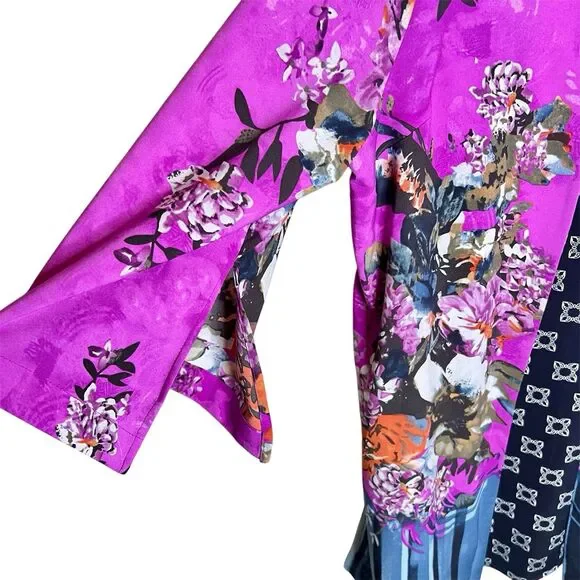 Nygard Open Front Kimono Duster Size Large Vibrant Colors Contrasting Lining - Picture 6 of 9